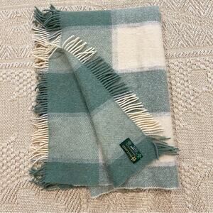 John Hanly & Co Wool Plaid Blacks Green and Cream with Fringes